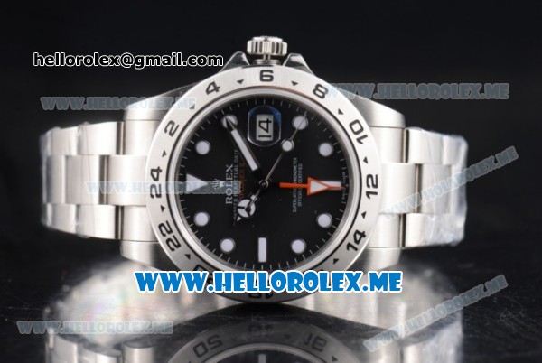 Rolex Explorer II Clone Rolex 3187 Automatic Stainless Steel Case/Bracelet with Black Dial and Dot Markers Steel Bezel (BP) - Click Image to Close